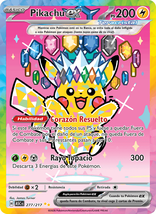 Pikachu ex, card 277 from Héroes Ascendentes