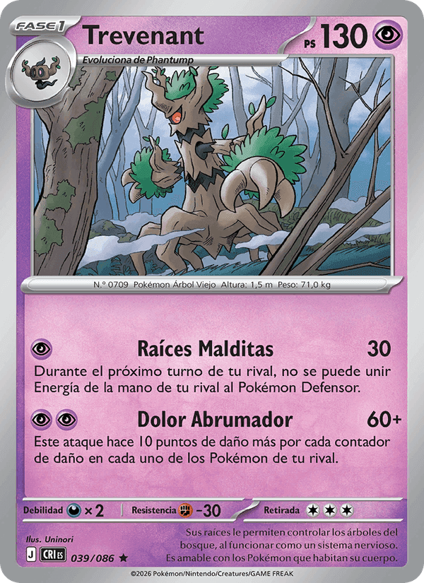 Trevenant, carta 039 di Caos Creciente