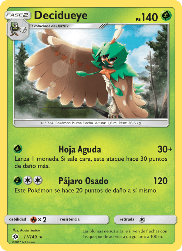 Decidueye, carta 11 de Sol y Luna