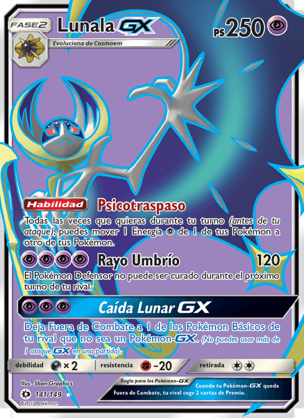 Lunala GX, carta 141 de Sol y Luna