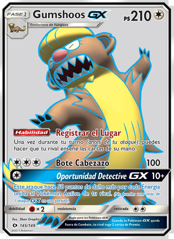 Gumshoos GX, card 145 from Sol y Luna