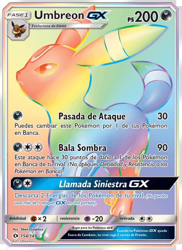 Umbreon GX, carta 154 de Sol y Luna