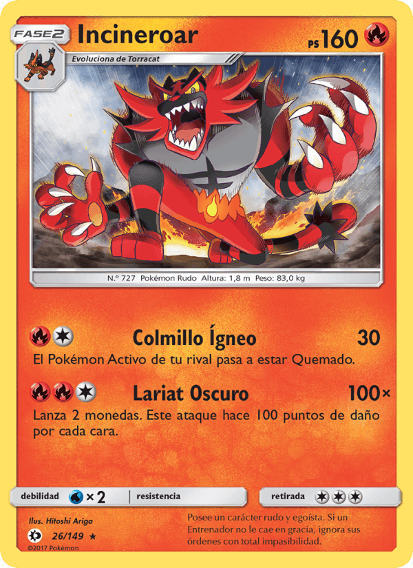 Incineroar, carta 26 de Sol y Luna