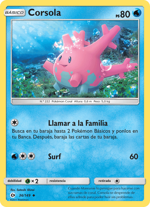 Corsola, carte 36 de Sol y Luna