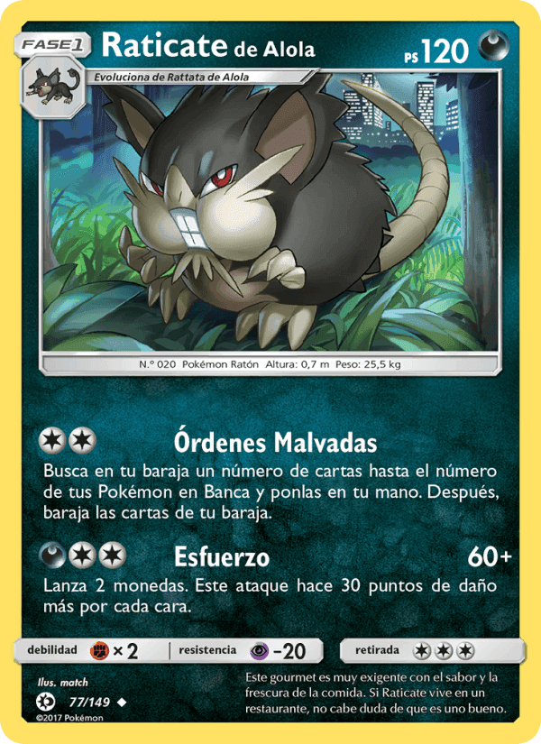 Raticate de Alola, carta 77 de Sol y Luna