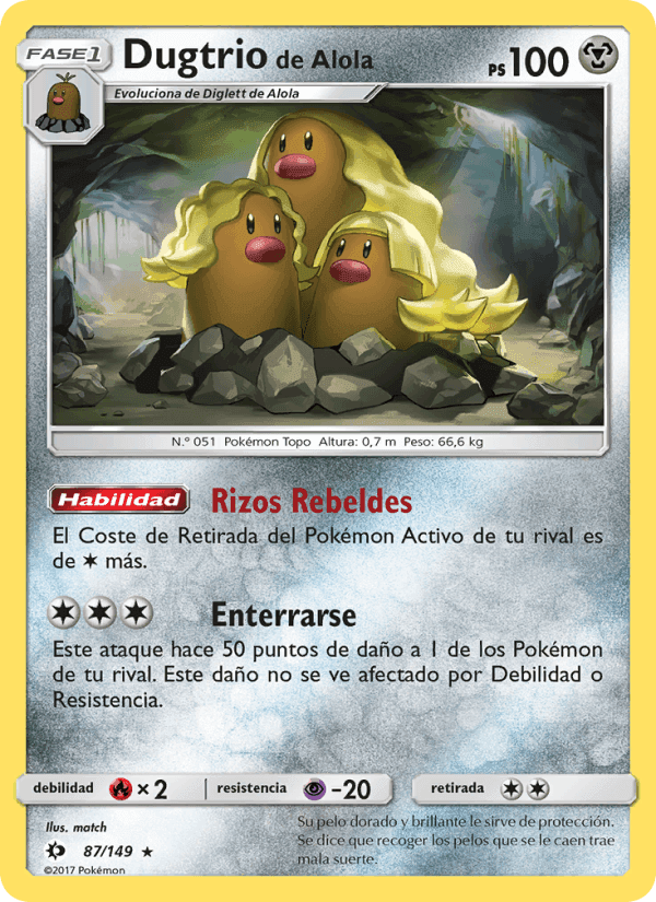Dugtrio de Alola, carta 87 de Sol y Luna