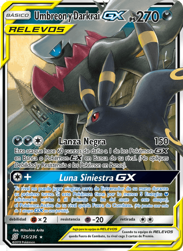 Umbreon y Darkrai GX, carta 125 de Mentes Unidas