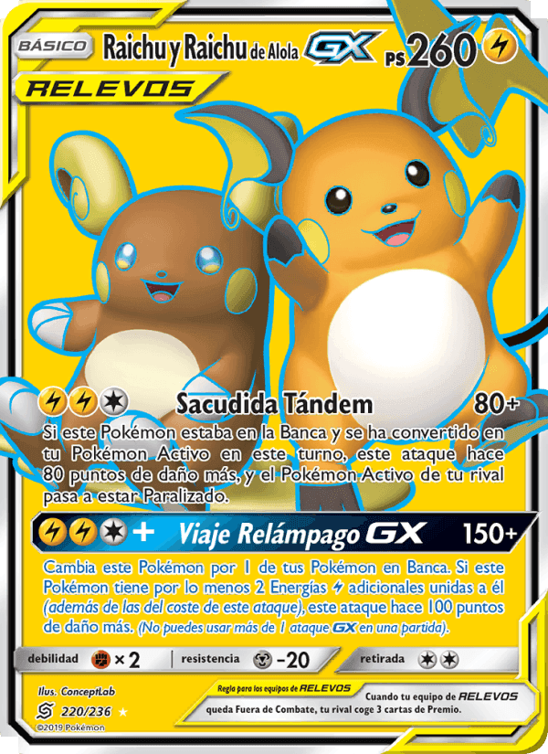Raichu y Raichu de Alola GX, carta 220 de Mentes Unidas