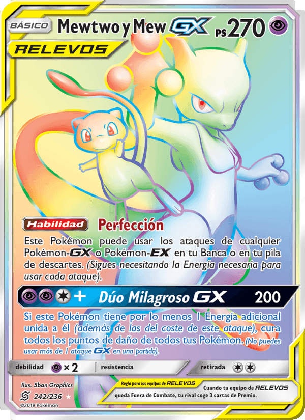 Mewtwo y Mew GX, carta 242 de Mentes Unidas
