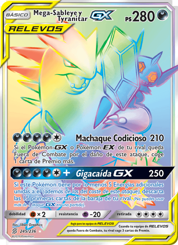 Mega-Sableye y Tyranitar GX, carta 245 de Mentes Unidas