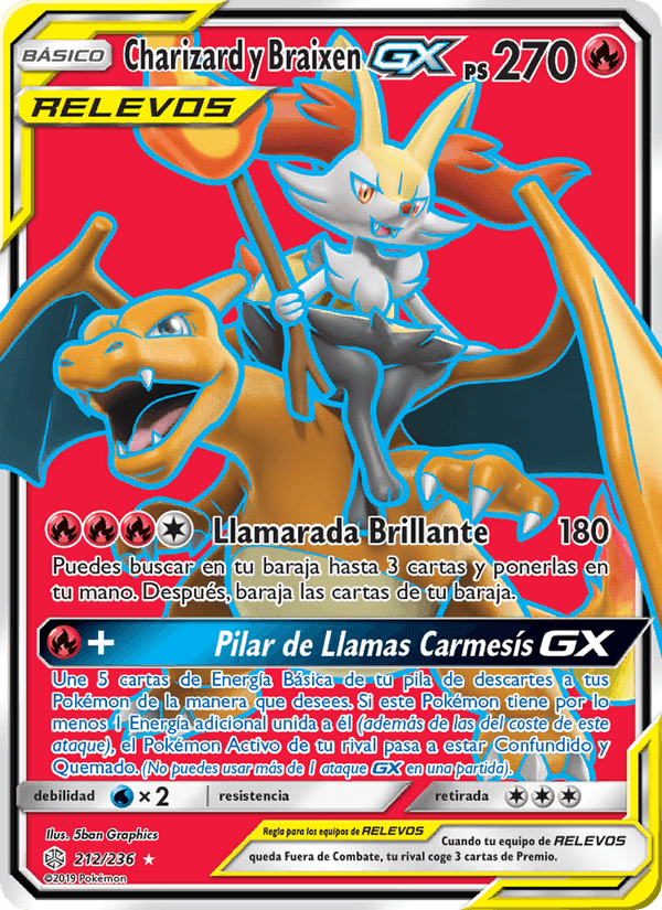 Charizard y Braixen GX, carta 212 de Eclipse Cósmico