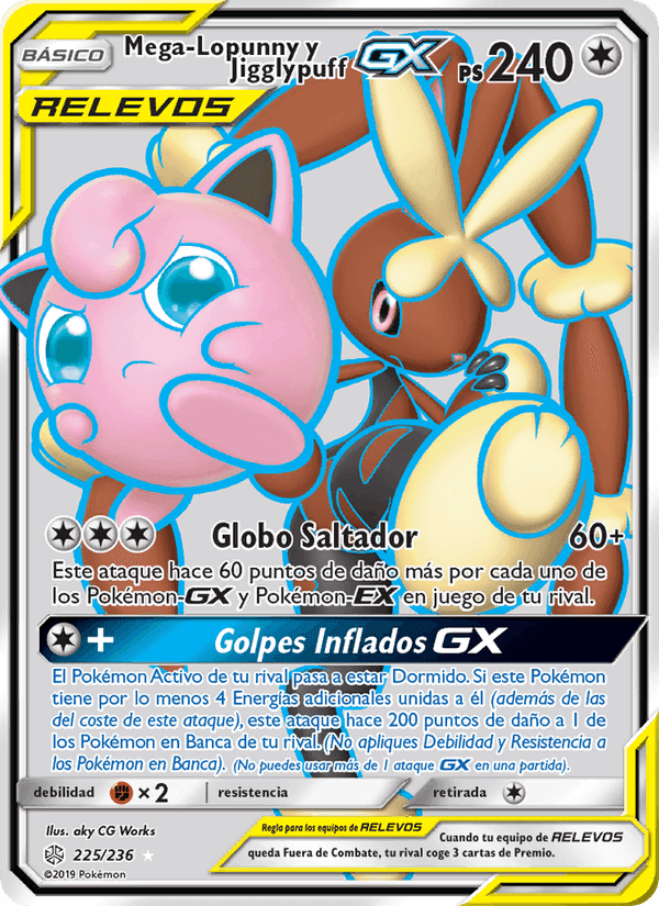 Mega-Lopunny y Jigglypuff GX, carta 225 de Eclipse Cósmico