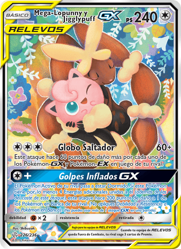 Mega-Lopunny y Jigglypuff GX, card 226 from Eclipse Cósmico