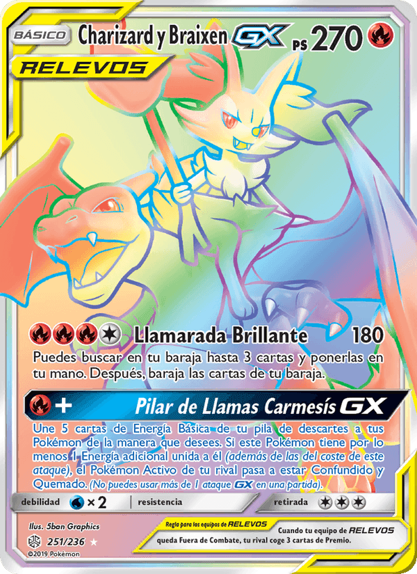 Charizard y Braixen GX, carta 251 de Eclipse Cósmico