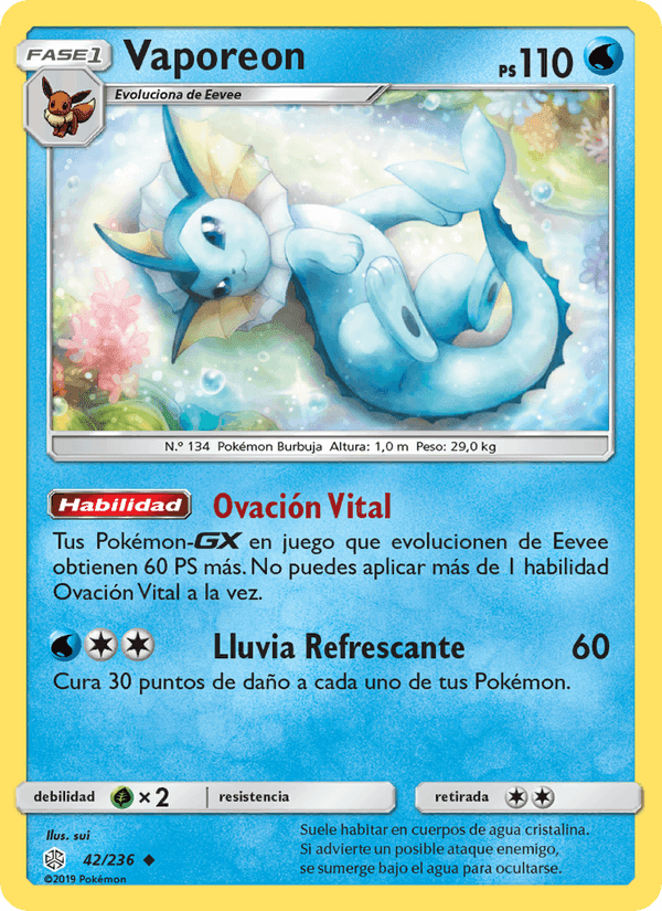 Vaporeon, carta 42 de Eclipse Cósmico