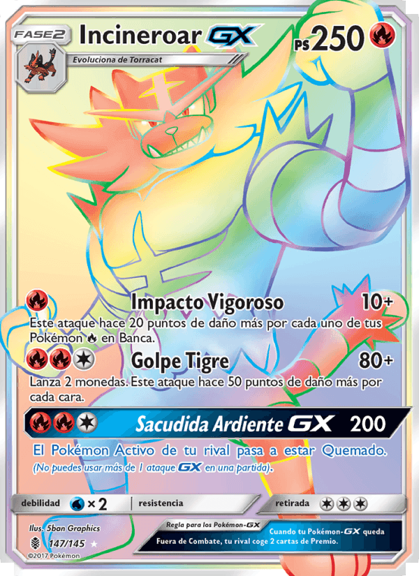 Incineroar GX, carta 147 de Albor de Guadianes