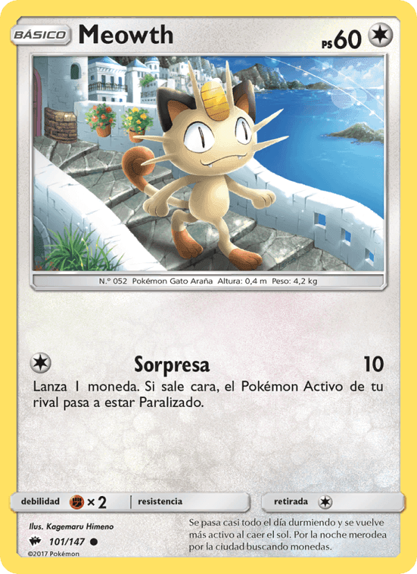 Meowth, carta 101 de Sombras Ardientes