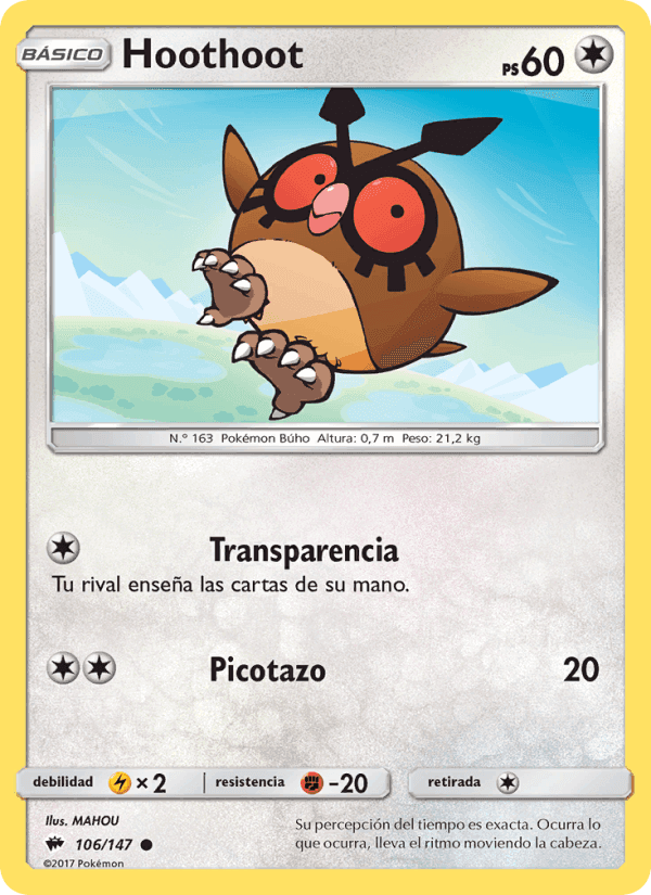 Hoothoot, card 106 from Sombras Ardientes