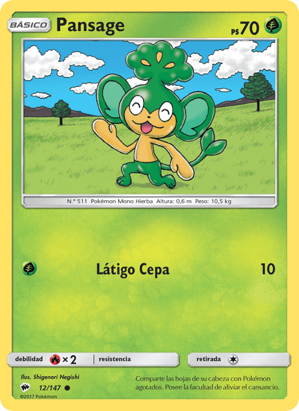 Pansage, card 12 from Sombras Ardientes