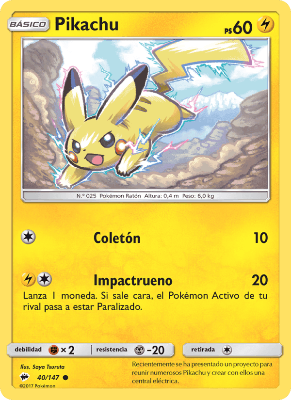 Pikachu, carta 40 de Sombras Ardientes
