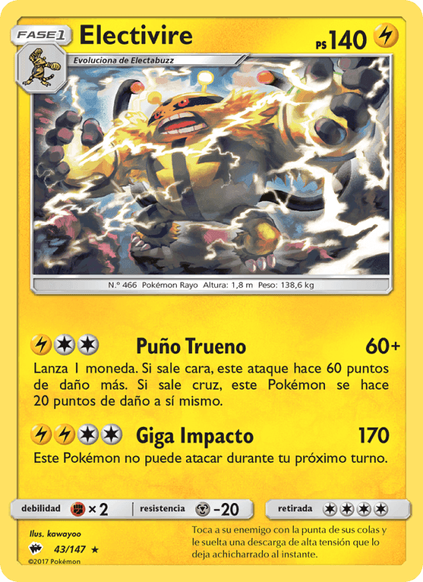 Electivire, carta 43 de Sombras Ardientes