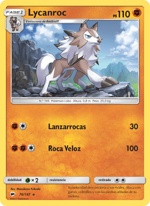 Lycanroc, carta 76 de Sombras Ardientes