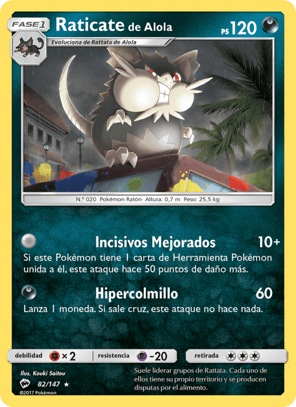 Raticate de Alola, carta 82 di Sombras Ardientes