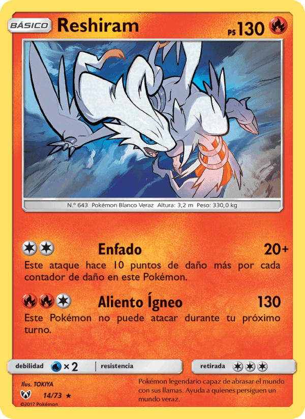 Reshiram, card 14 from Leyendas Luminosas