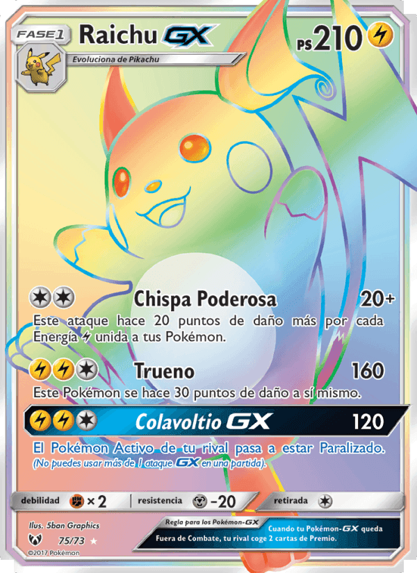 Raichu GX, carta 75 de Leyendas Luminosas