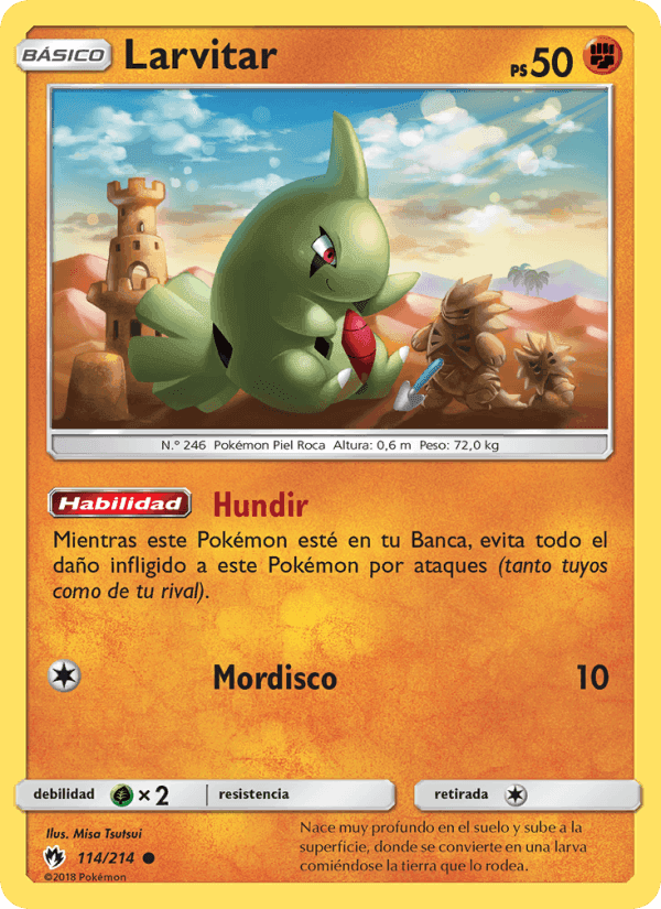 Larvitar, card 114 from Truenos Perdidos