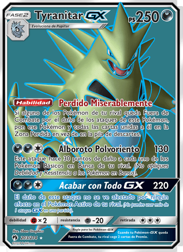 Tyranitar GX, carta 203 de Truenos Perdidos