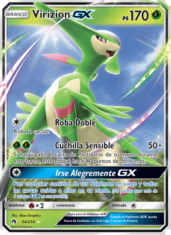 Virizion GX, carta 34 de Truenos Perdidos