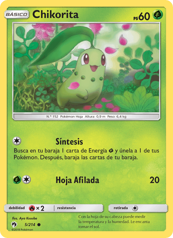 Chikorita, carta 5 de Truenos Perdidos