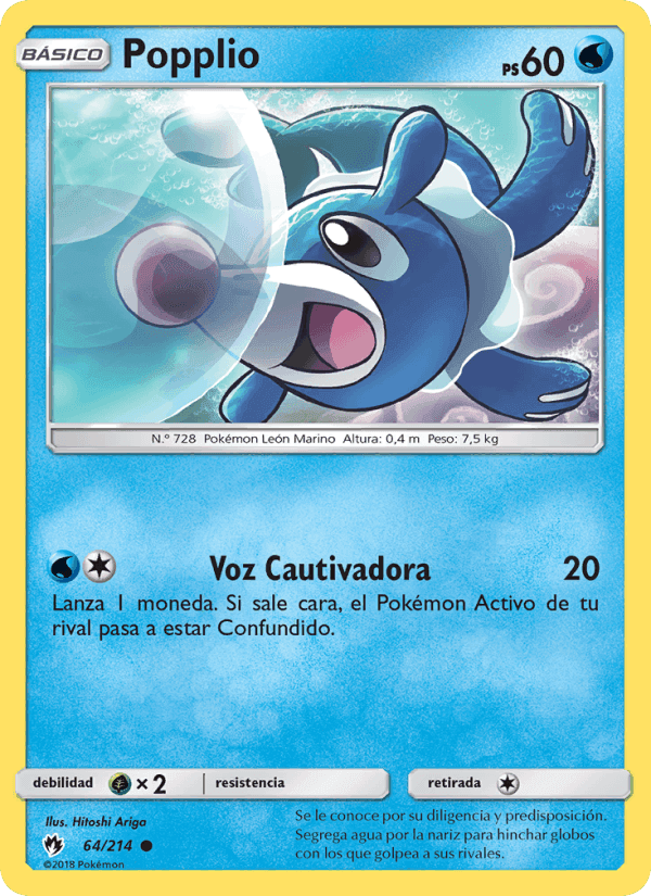 Popplio, carta 64 de Truenos Perdidos