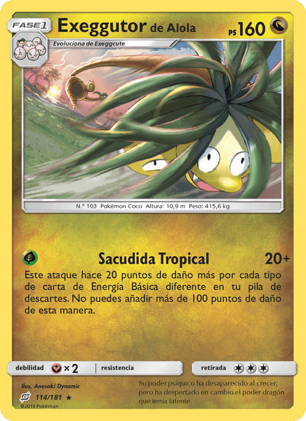Exeggutor de Alola, carta 114 de Union de Aliados