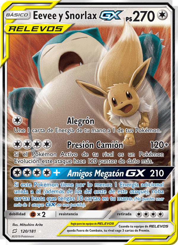 Eevee y Snorlax GX, card 120 from Union de Aliados
