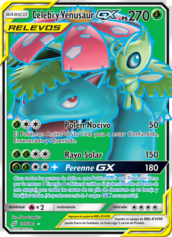 Celebi y Venusaur GX, carta 159 de Union de Aliados