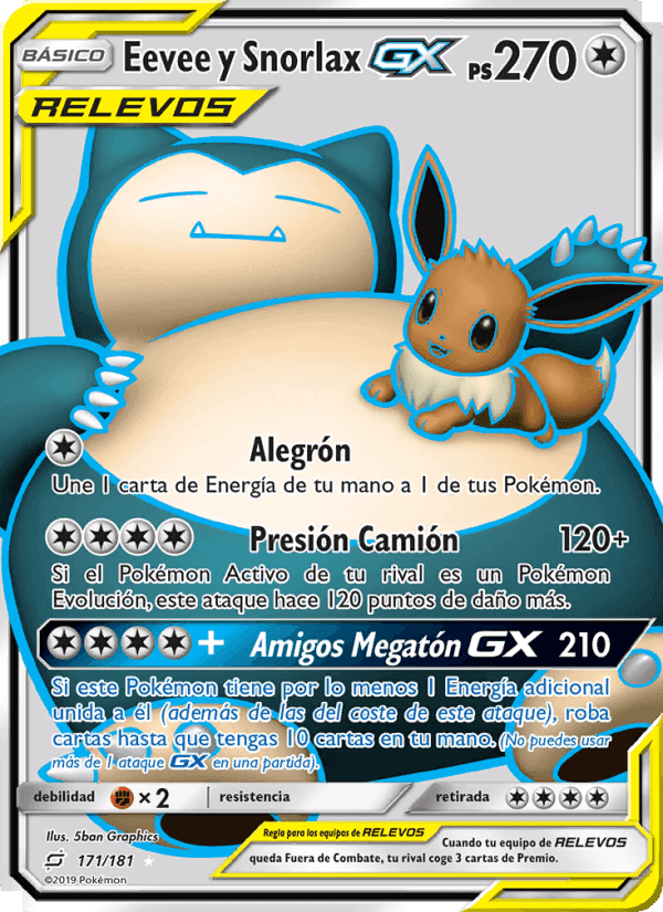 Eevee y Snorlax GX, carta 171 di Union de Aliados