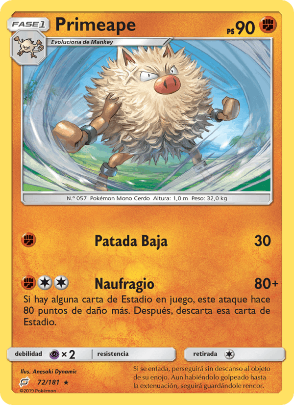 Primeape, card 72 from Union de Aliados