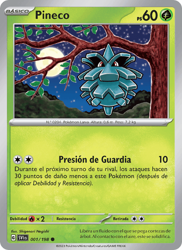 Pineco, carta 001 de Escarlata y Púrpura