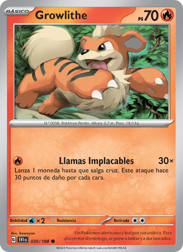 Growlithe, carta 030 de Escarlata y Púrpura
