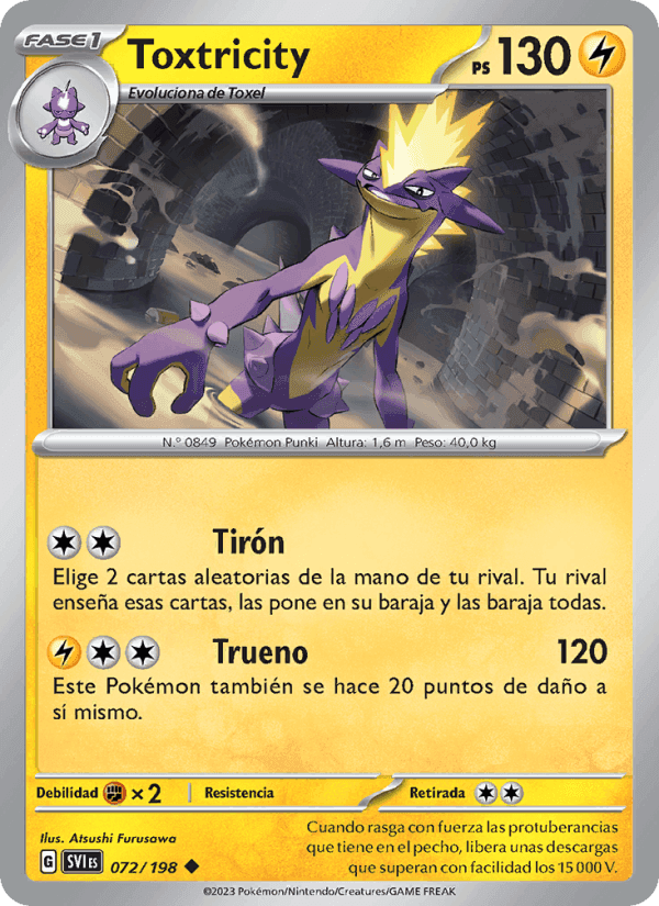 Toxtricity, card 072 from Escarlata y Púrpura