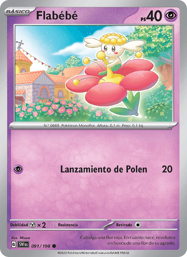 Flabébé, carta 091 de Escarlata y Púrpura
