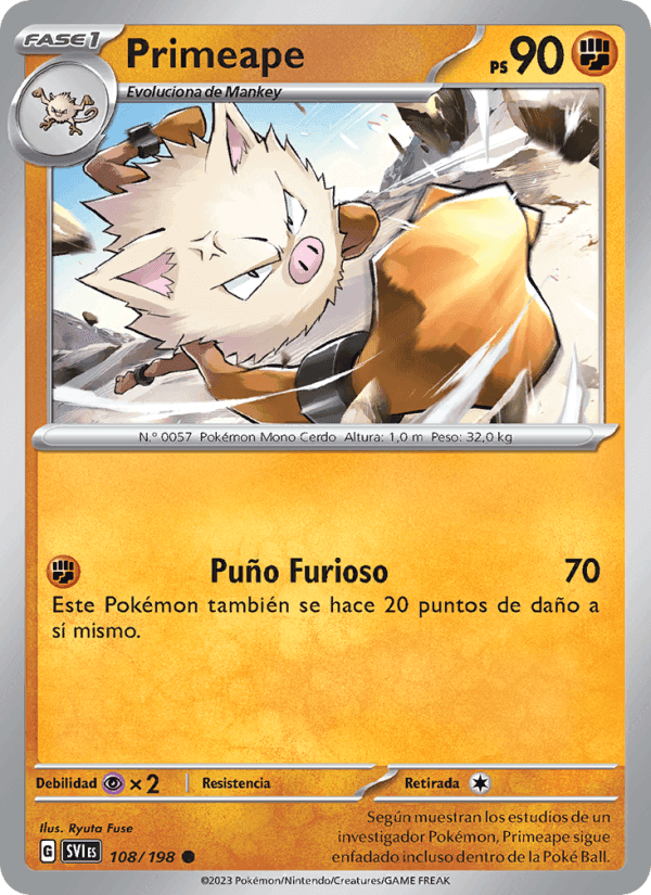 Primeape, card 108 from Escarlata y Púrpura