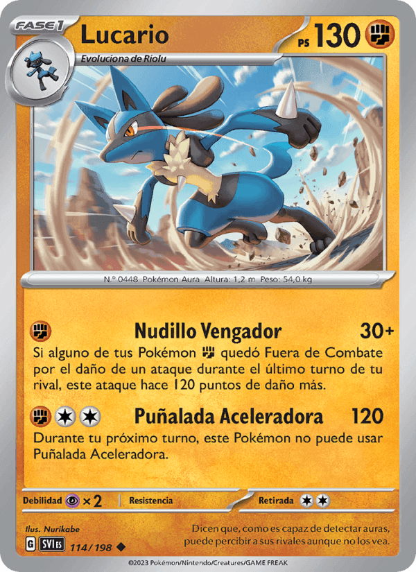 Lucario, carta 114 de Escarlata y Púrpura