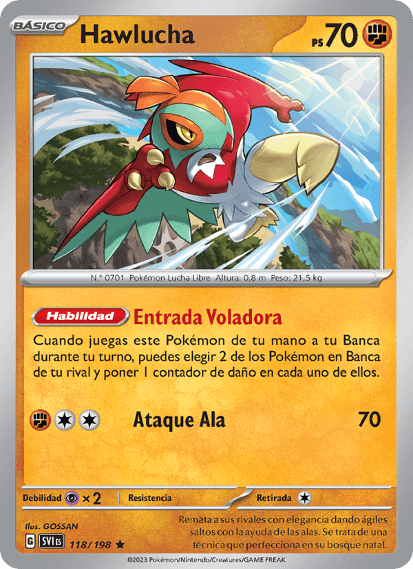 Hawlucha, carta 118 de Escarlata y Púrpura