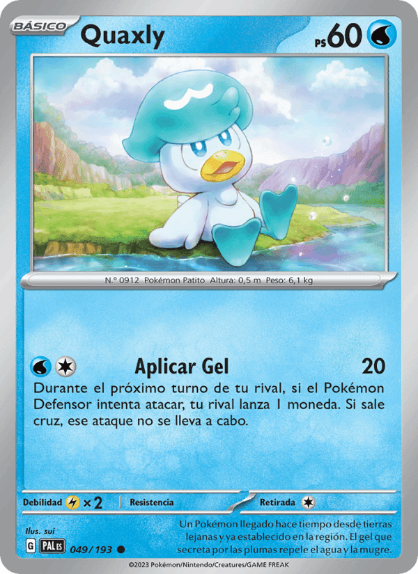 Quaxly, card 049 from Evoluciones en Paldea