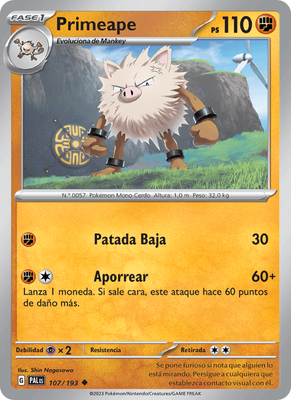 Primeape, carta 107 de Evoluciones en Paldea