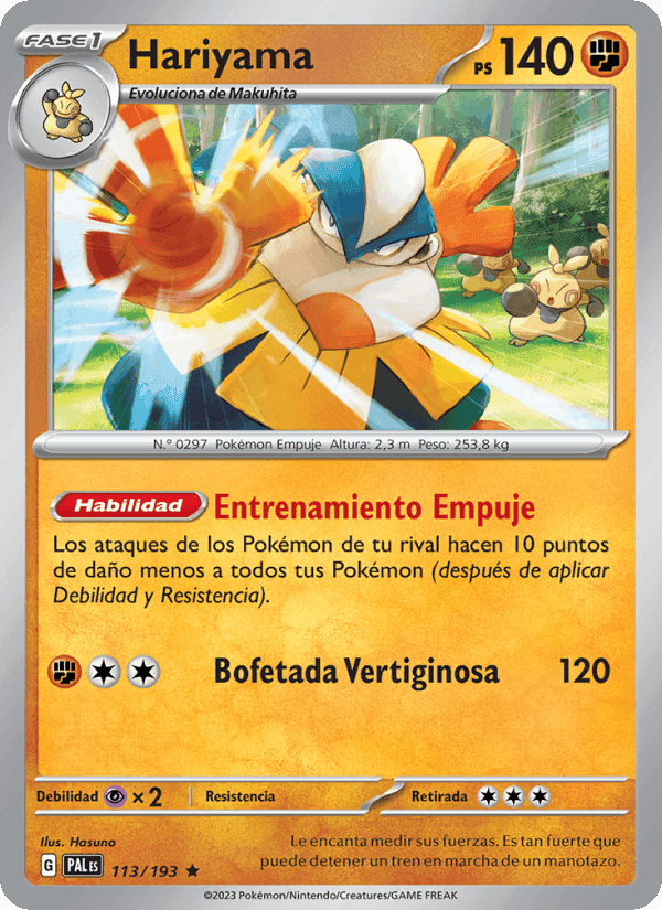 Hariyama, card 113 from Evoluciones en Paldea