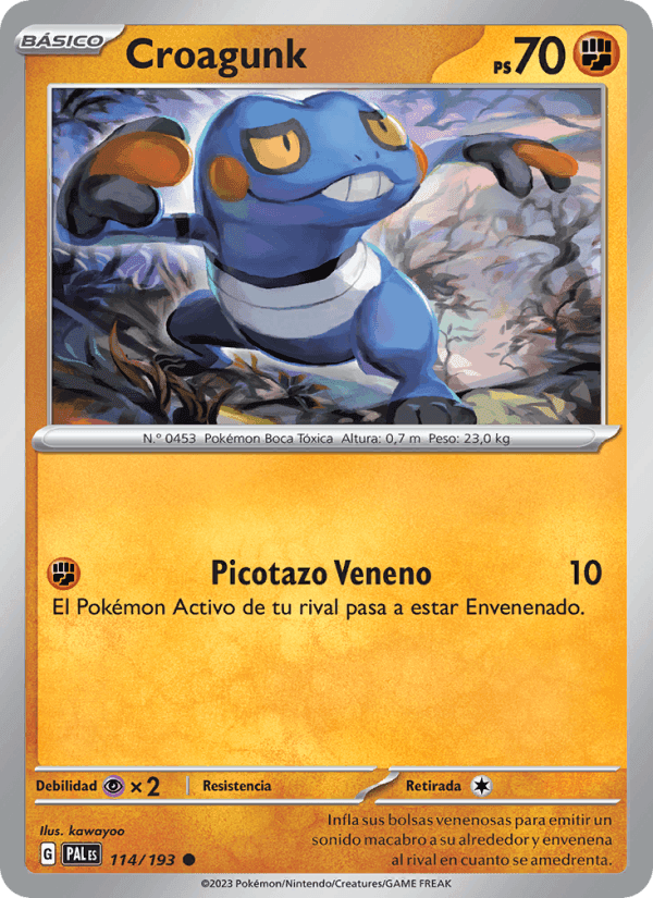 Croagunk, carta 114 de Evoluciones en Paldea